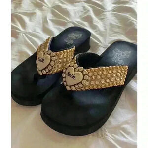 Rustic Rose Bride Gold Bling Sandals Size 9